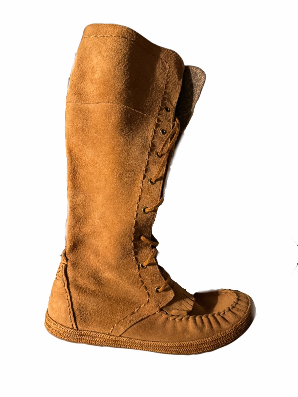 UGG Tall Suede Lace-Up Moccasin Boot - Chestnut